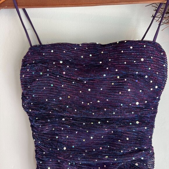 Lulus Flirty Vibes Sparkly Ruched Bodycon Mini Dress Medium in Purple - Picture 3 of 10
